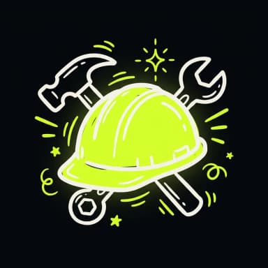 Doodle of a lime hard hat with crossed tools — contractors and trades