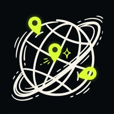 Doodle of a globe with lime pins — national and global brands
