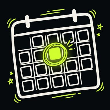 Doodle of a calendar date circled in lime — book a free consultation