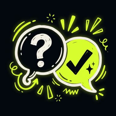 Doodle question and lime answer bubbles — answer engine optimization