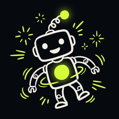 Doodle of a friendly robot with a lime core — AI automation with personality