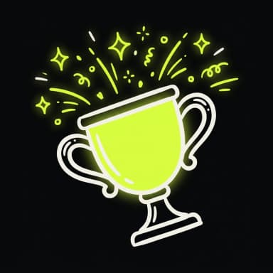 Doodle of a trophy with lime confetti — focused on results