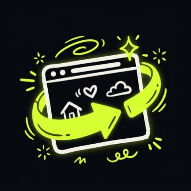 Doodle of a browser with lime refresh arrows — website rebuilds