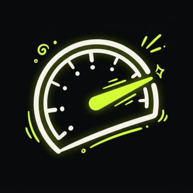Doodle speedometer with a lime needle maxed out — insanely fast